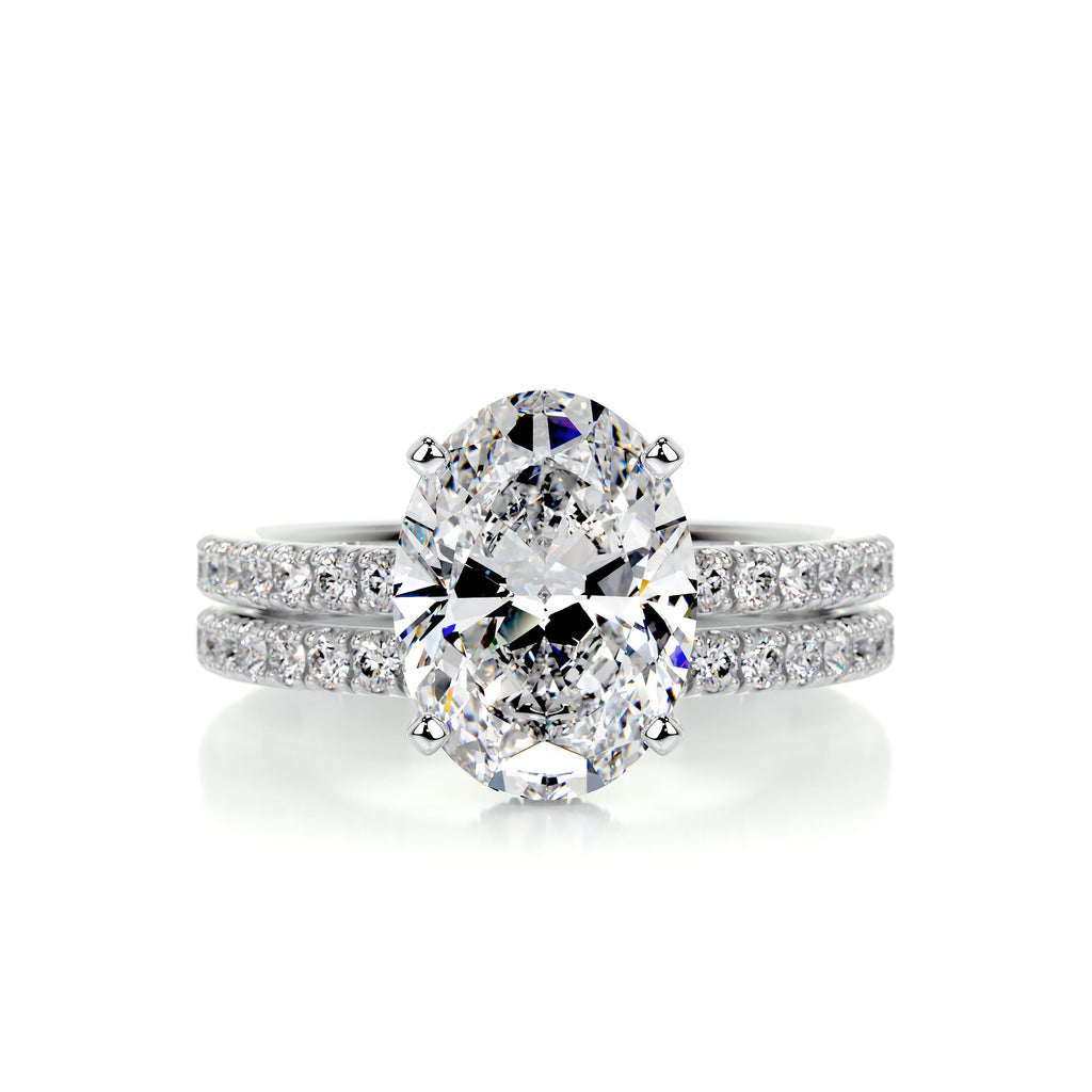 3.0 CT Oval Hidden Halo CVD F/VS Diamond Bridal Ring Set