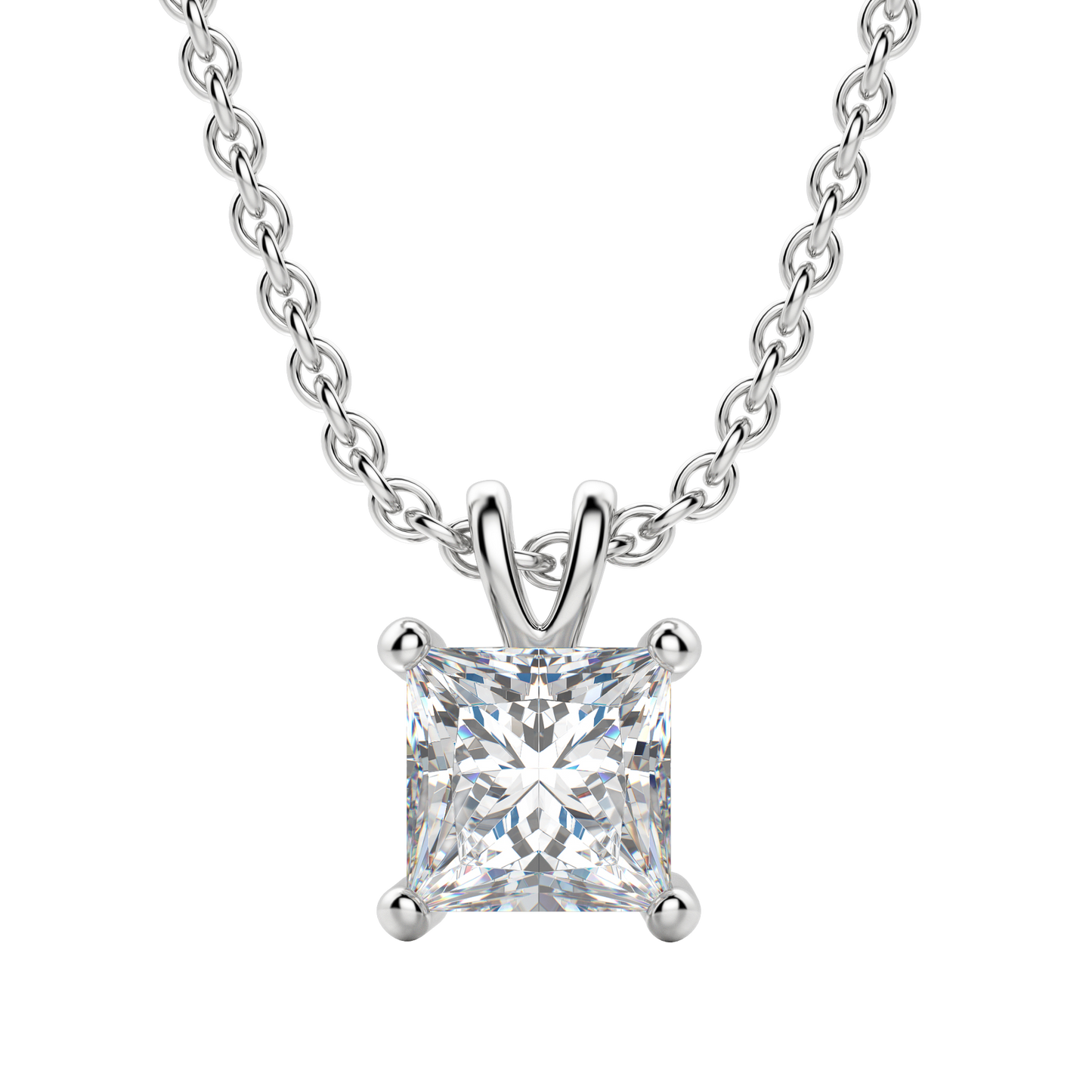 0.25 CT- 1.0 CT Princess Solitaire CVD F/VS Diamond Necklace