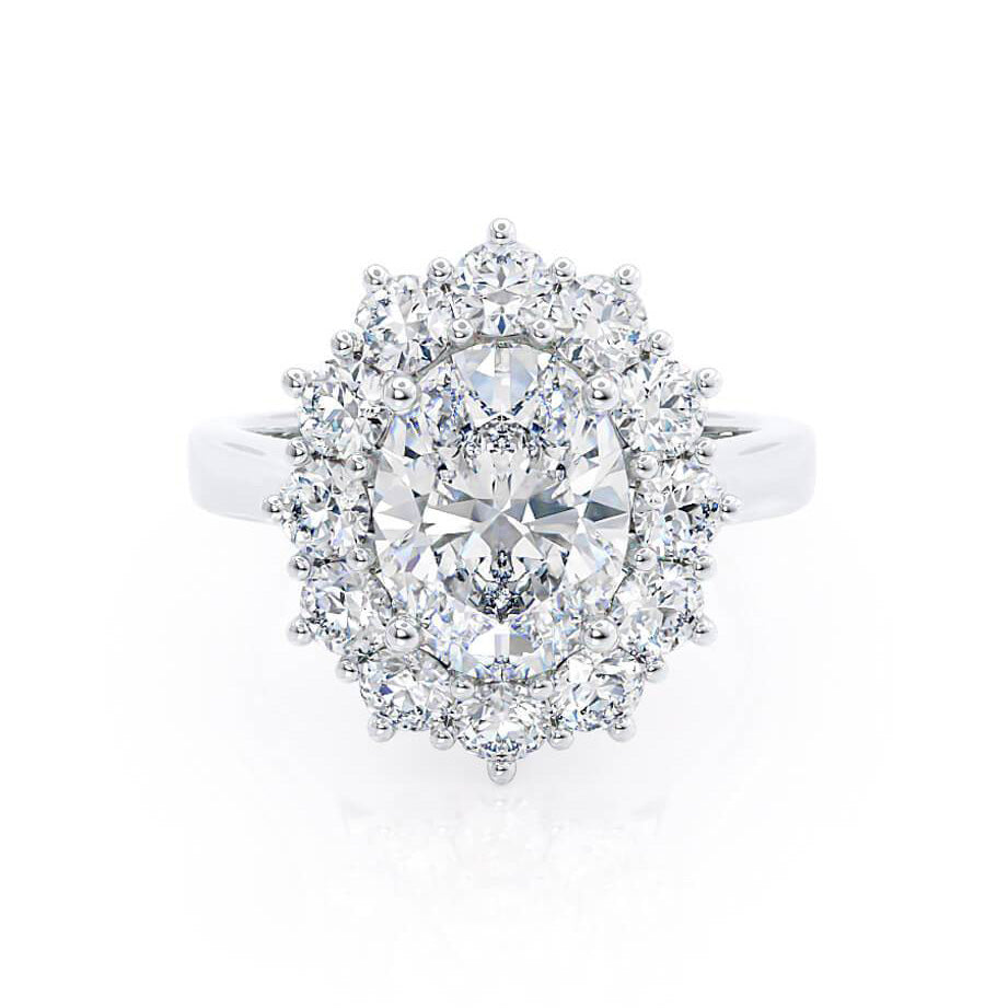 2.0 CT Oval Halo CVD F/VVS1 Diamond Engagement Ring