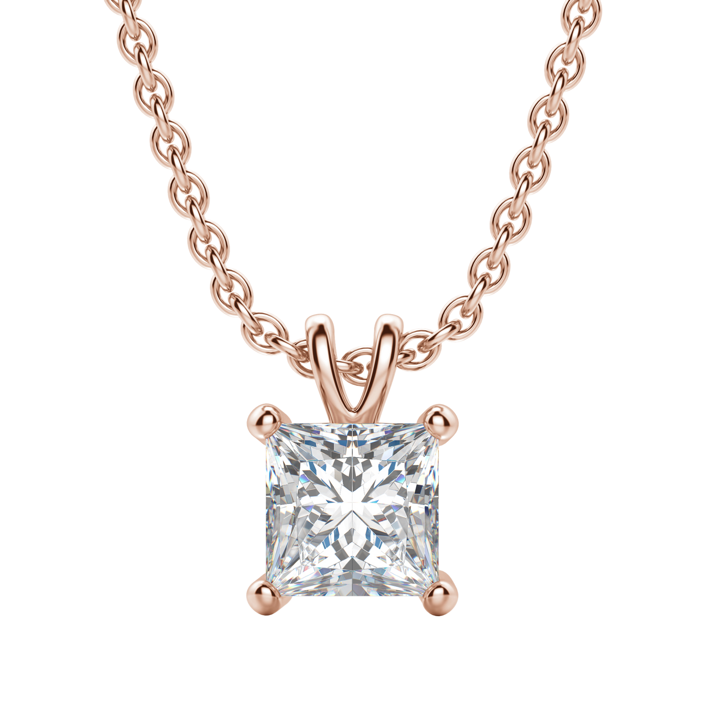 0.25 CT- 1.0 CT Princess Solitaire CVD F/VS Diamond Necklace